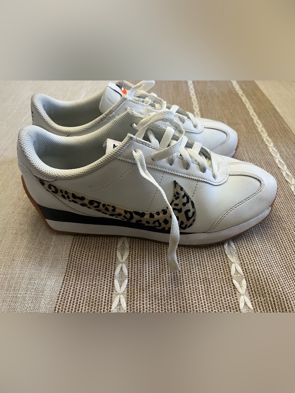 Nike Women's White Pacific Sneakers w/Leopard Swoosh - Size 8.5